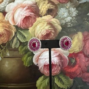 Elegant Faux Ruby & CZ Button Earrings